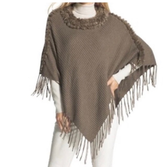Chico's Jackets & Blazers - Chico’s taupe poncho with detachable faux fur collar One size